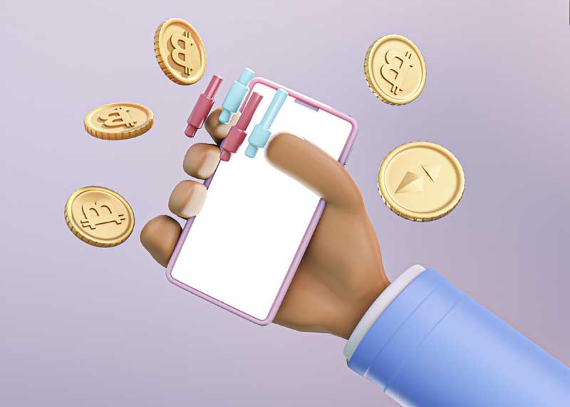 عکس سه بعدی موبایل و بیت کوین