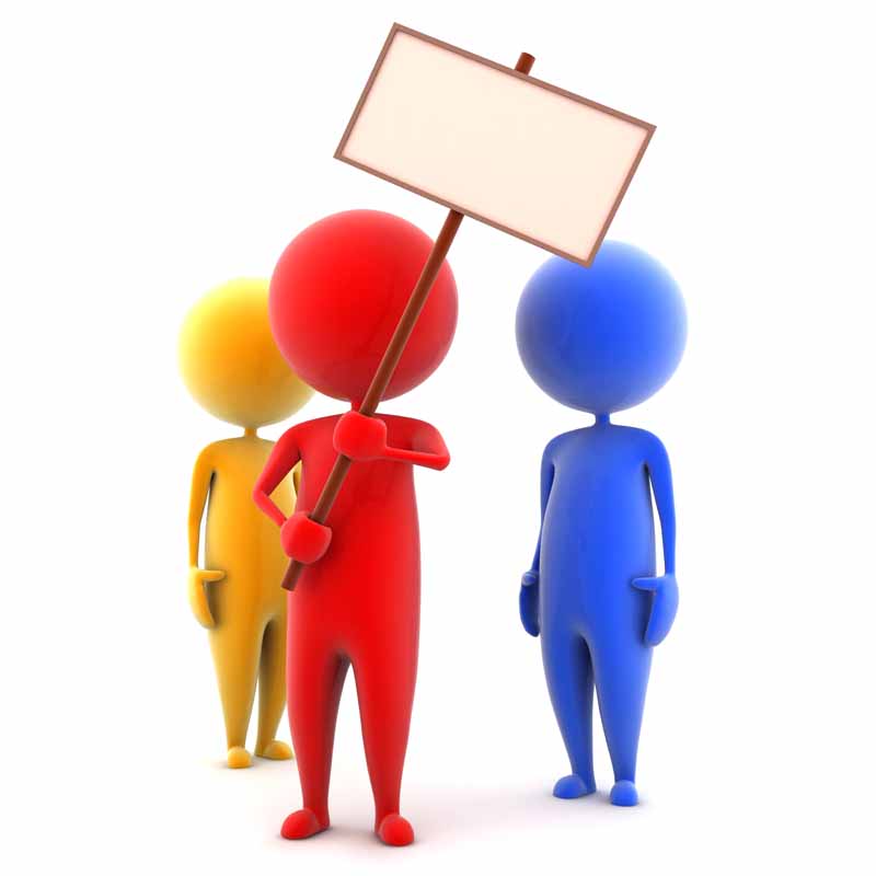 عکس آدمک های رنگارنگ با تابلوی دردست