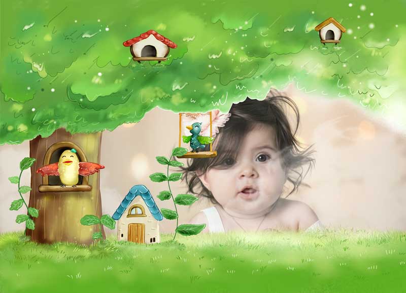 قاب عکس لایه باز کودکانه درخت سبز