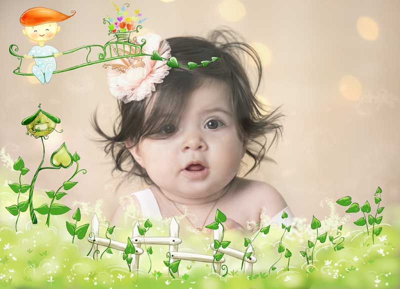 قاب عکس لایه باز کودکانه مزرعه سرسبز