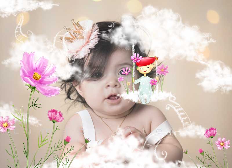 قاب عکس لایه باز کودکانه ابر و گل