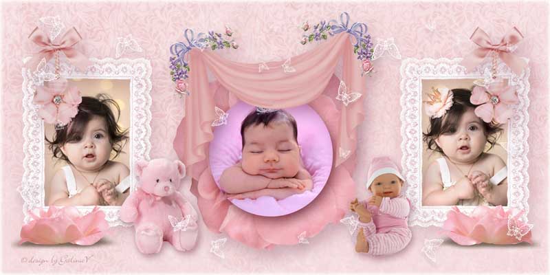 قاب عکس لایه باز کودکانه عروسک های صورتی