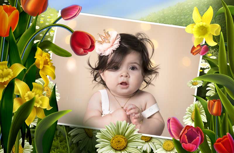 قاب عکس لایه باز کودکانه دشت گل