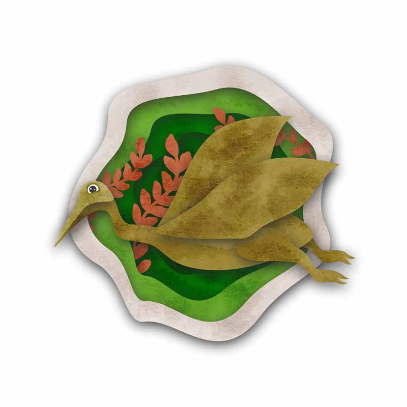 طرح لایه باز کلیپ آرت دایناسور سبز پرنده