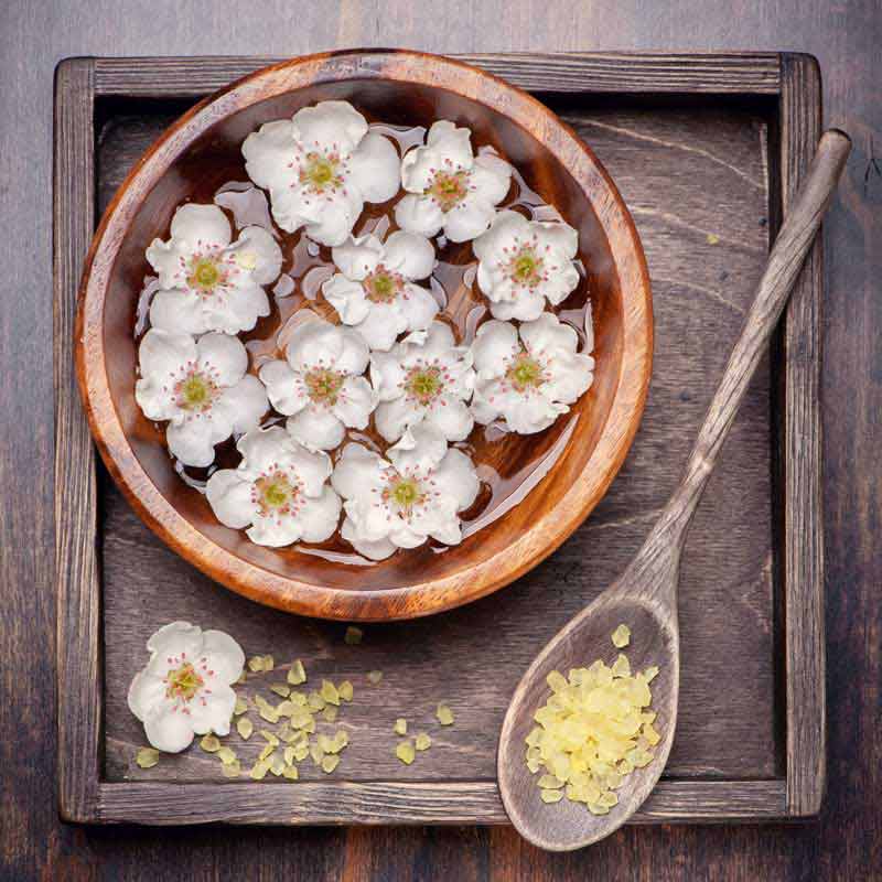 دانلود عکس با کیفیت ظرف چوبی و گل