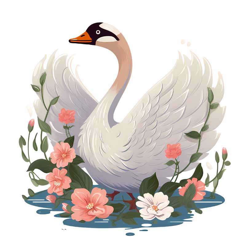 دانلود طرح قو زیبا و گل های صورتی