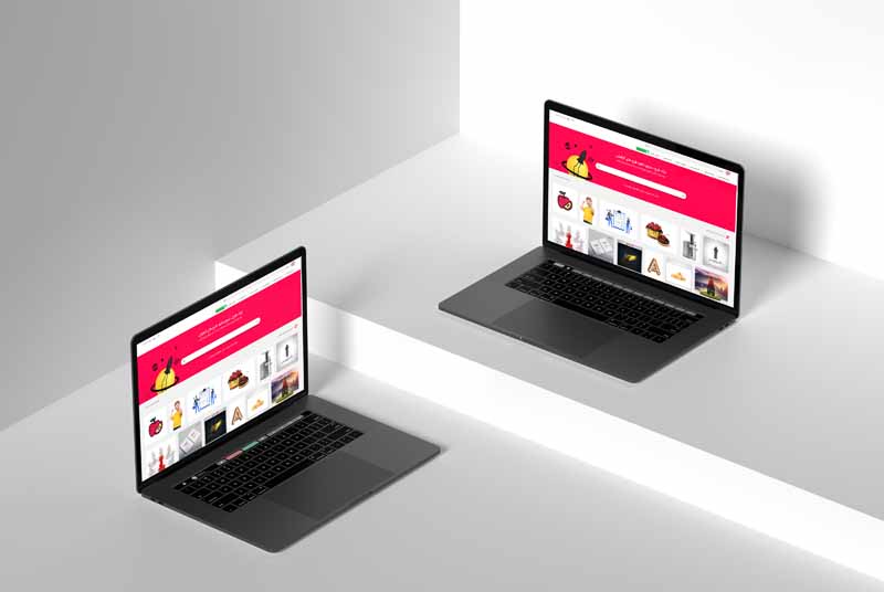 طرح موکاپ دو دستگاه لپ تاپ در زمین
