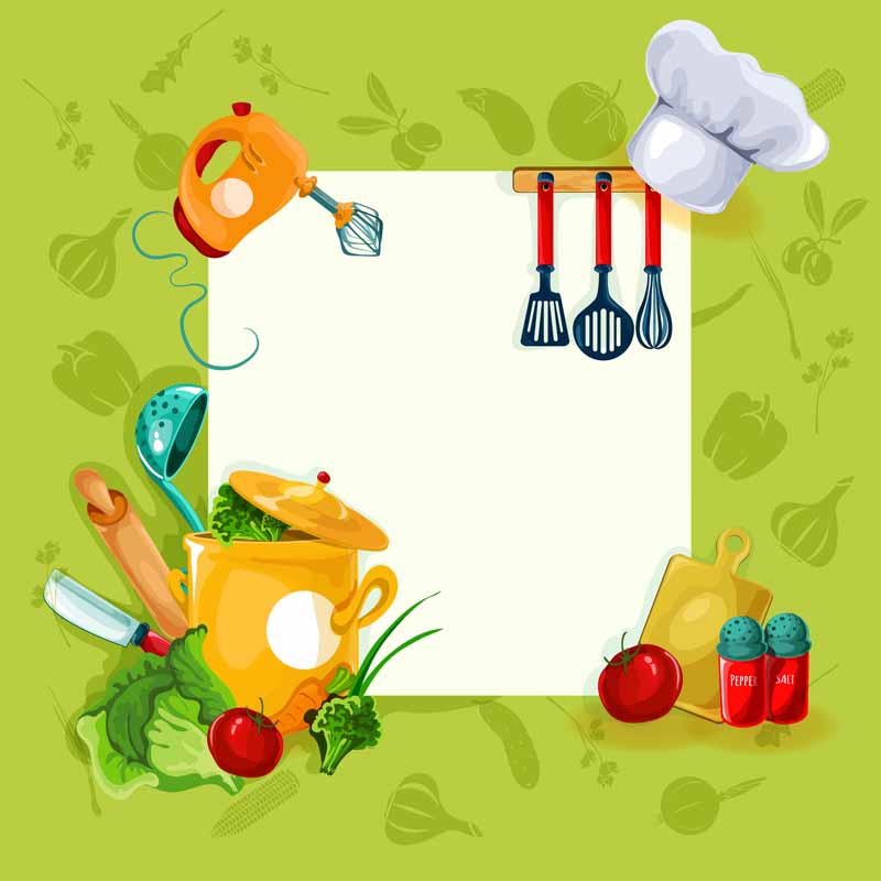 طرح لایه باز پس زمینه آشپزی با کادر نوشته