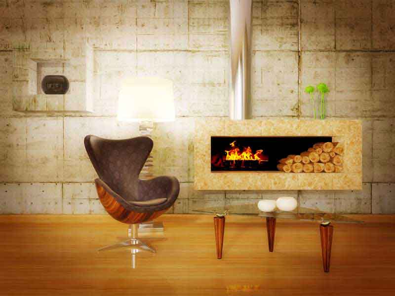 عکس با کیفیت از اتاق با شومینه