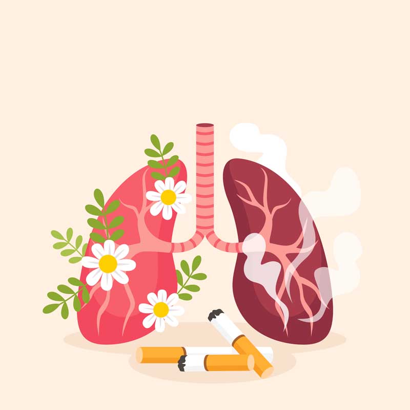 طرح لایه باز پس زمینه ریه سالم و سیگاری