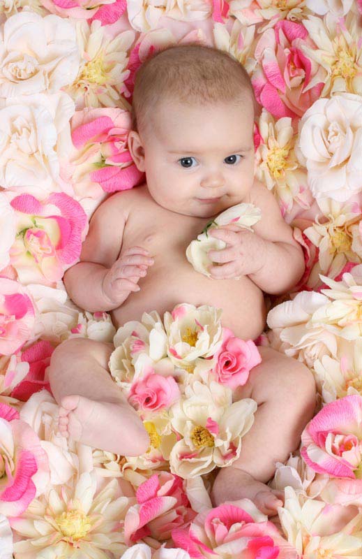 عکس لارج فرمت نوزاد روی گل