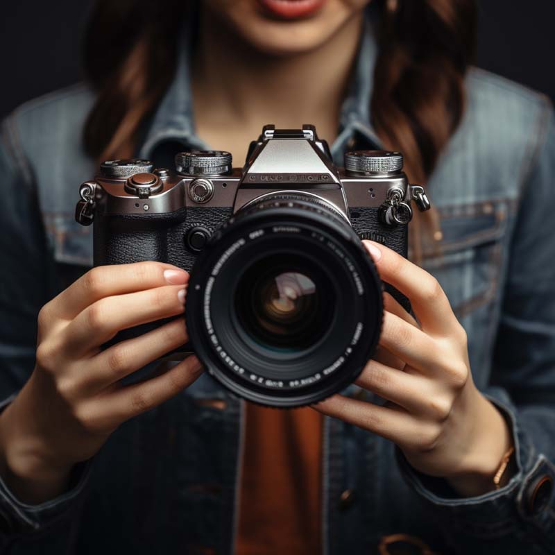 تصویر دوربین مشکی در دست زن
