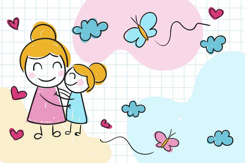 پس زمینه لایه باز نقاشی مادر و فرزند